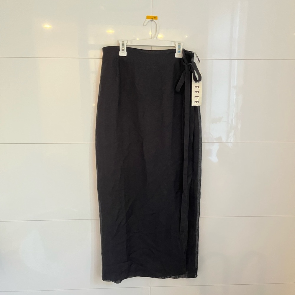 NWT Black Linen Wrap Skirt SEELER